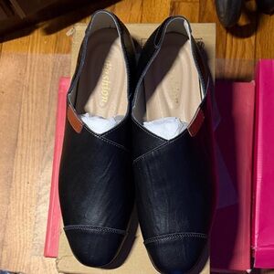Black Slip-On Loafers with Brown Accent